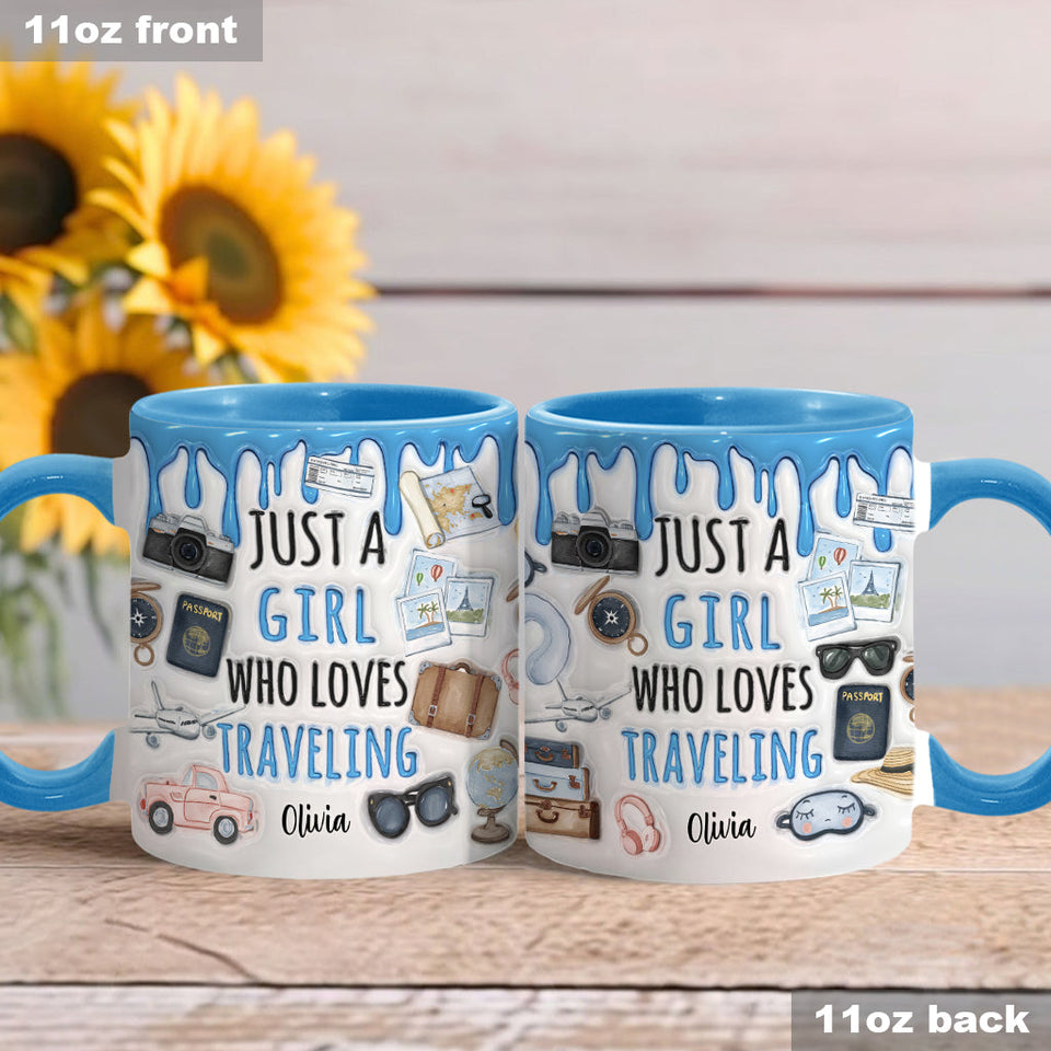 Just A Girl Who Loves Traveling - Personalized Travelling Accent Mug