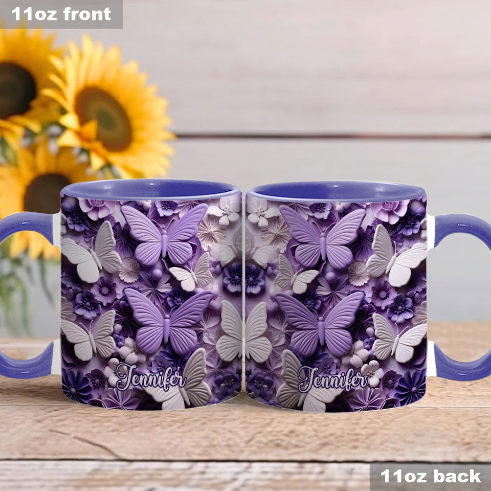 Purple Butterflies - Personalized Butterfly Accent Mug
