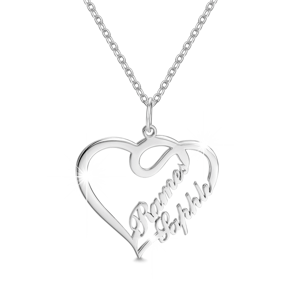 Personalized Couple Overlapping Heart Two Names Necklace