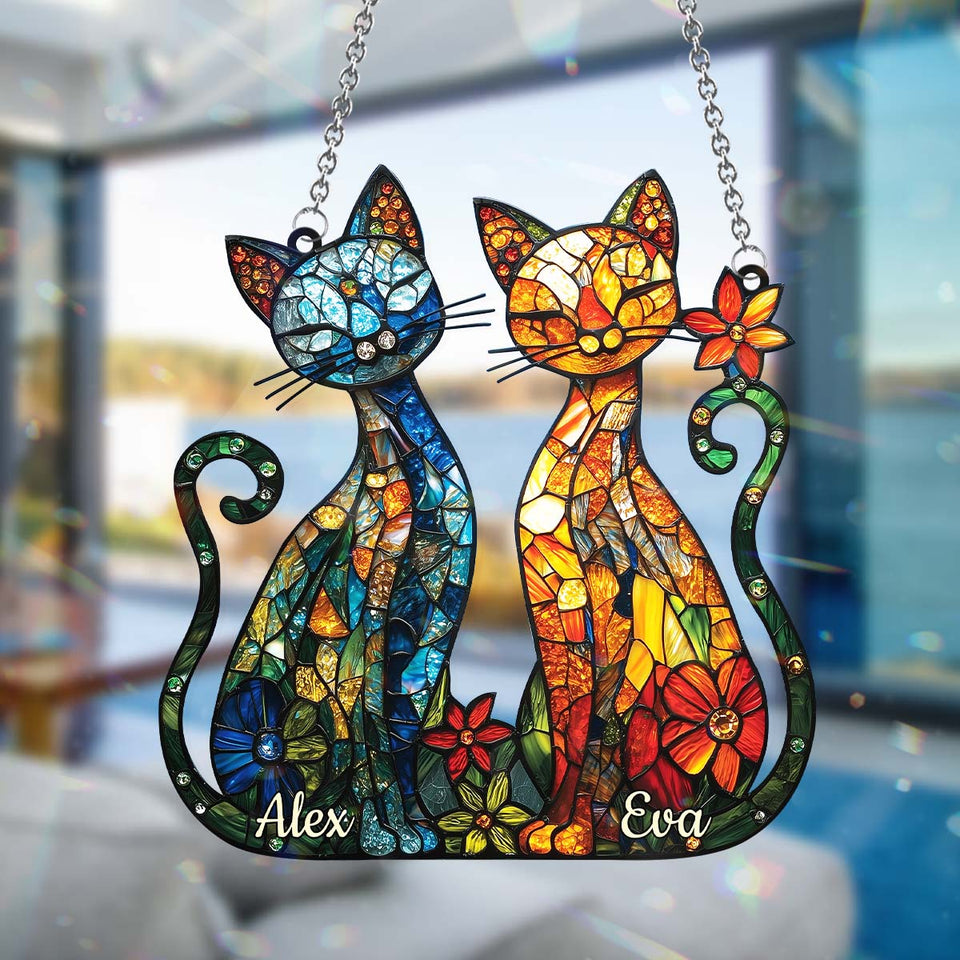 Stunning Cat Couple - Personalized Cat Window Hanging Suncatcher Ornament
