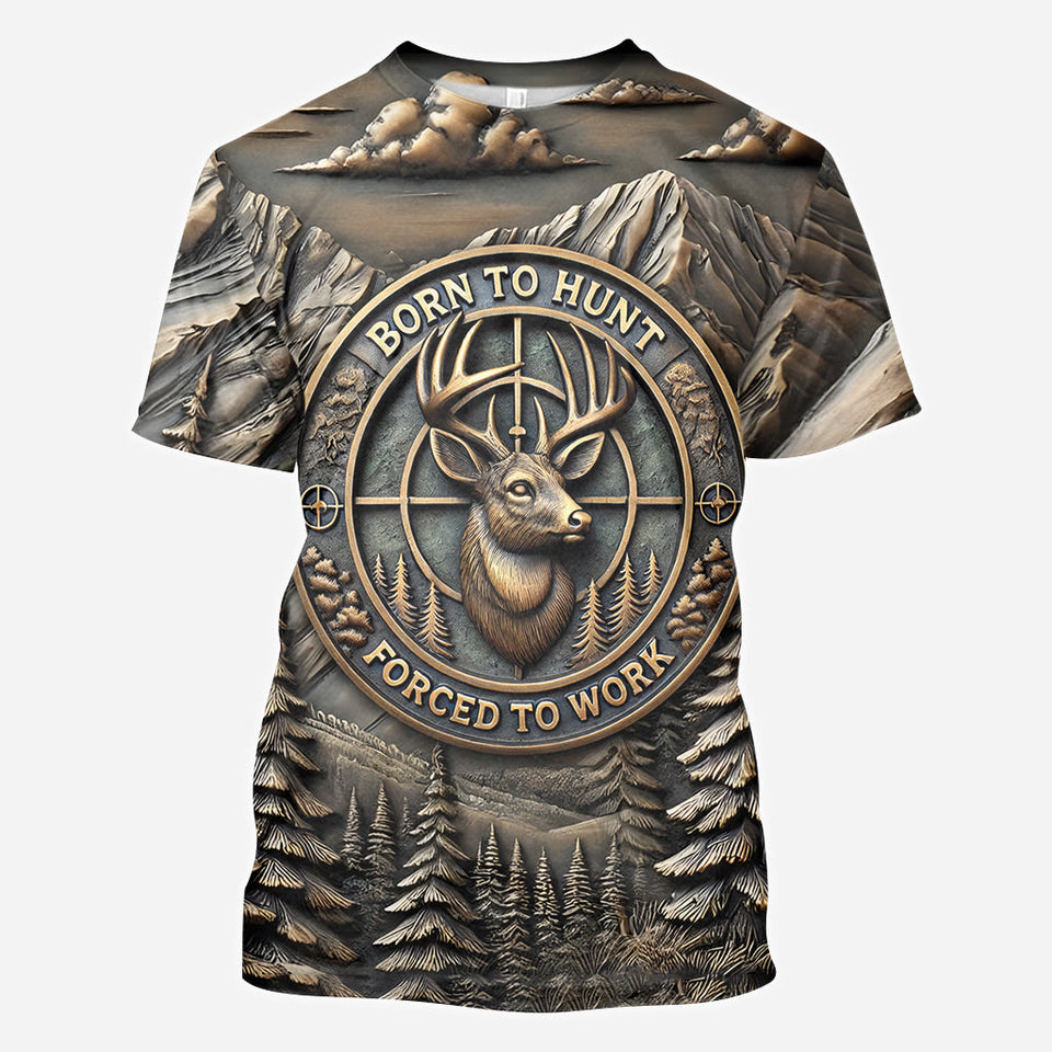 Born To Hunt Forced To Work - Personalized Hunting All Over Shirt