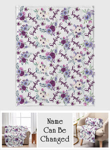 Custom Name Purple Flowers - Personalized Grandma Blanket