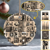 Vintage Fishing Alphabet - Personalized Fishing Ceramic Circle Ornament