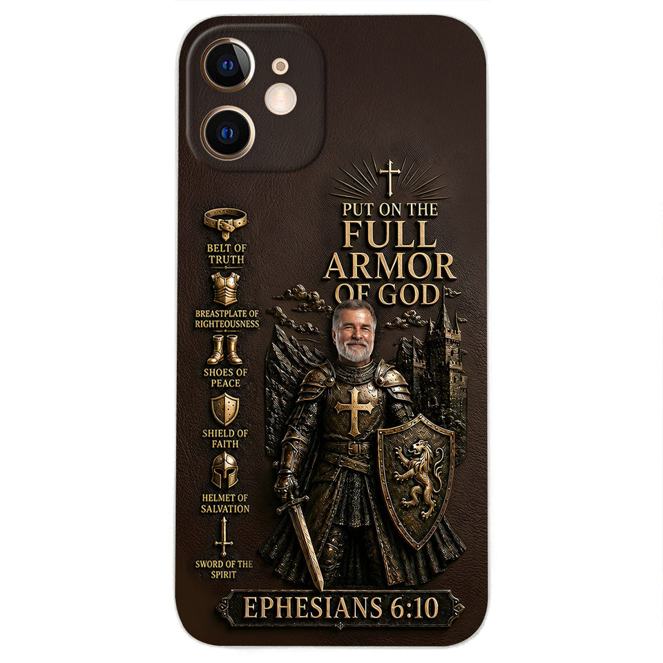 Put On The Full Amor Of God, Gift for Christians - Personalized Christian 3D Embossed Leather Phone Case