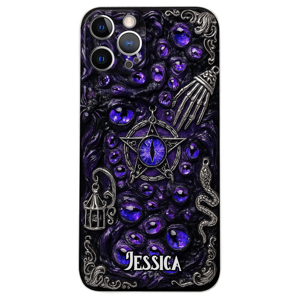 Gothic Pentacle Witchy Vibe - Personalized Witch Leather Phone Case