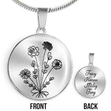 Birthday Flower - Gift for mom, wife,girlfriend, grandma - Personalized Round Pendant Necklace