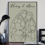 Line Art Portrait - Personalized Sibling Canvas And Poster