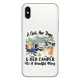 A Girl Her Dog And Her Camper - Camping gift for dog lover - Personalized Clear Phone Case