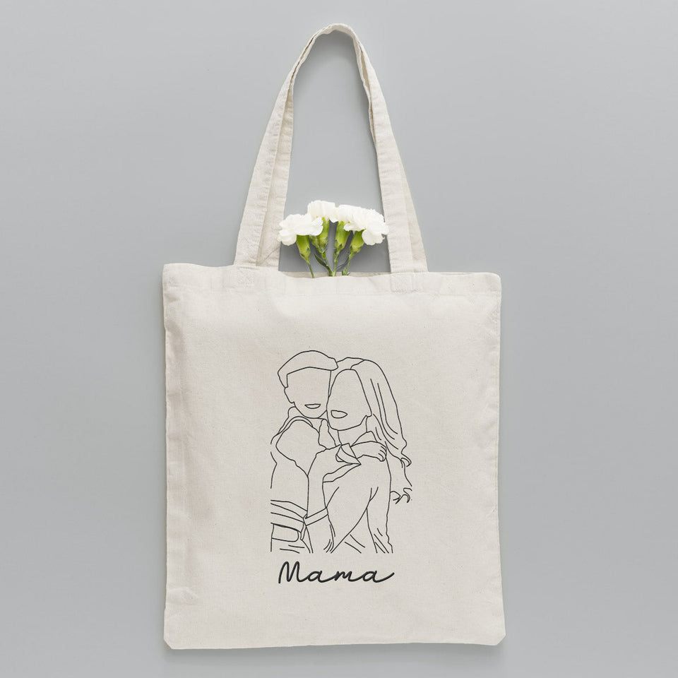 Custom Photo Line Art - Personalized Step Mom Embroidered Tote Bag