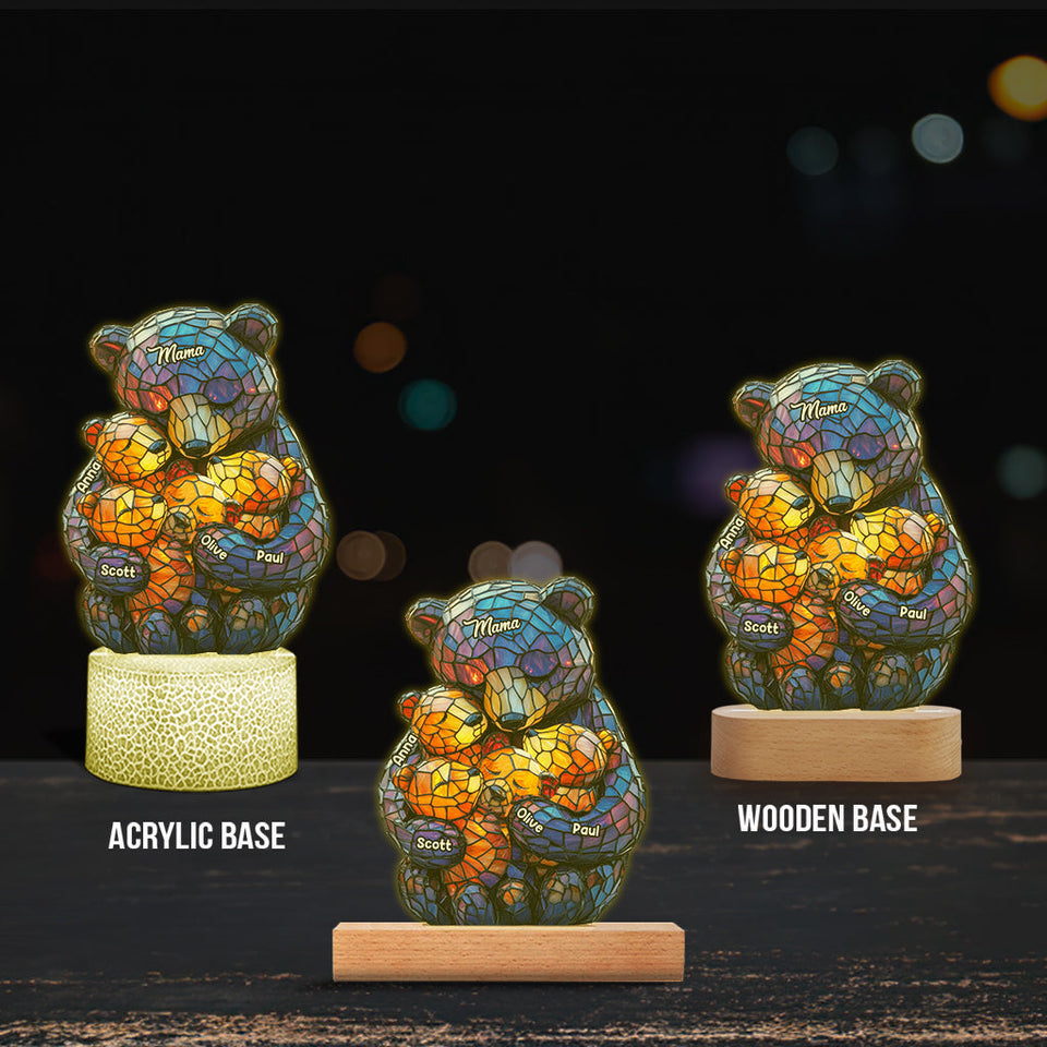 Mama Bear - Personalized Mother Shaped Plaque Light Base