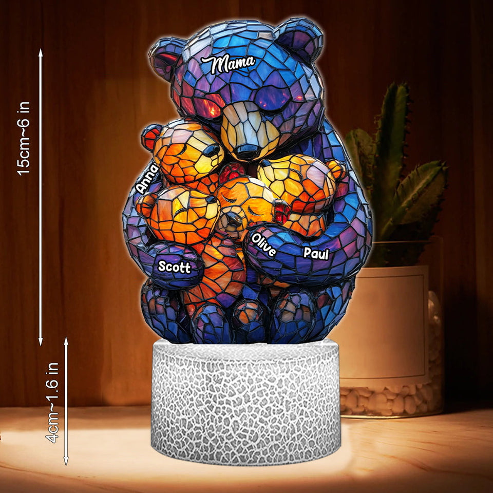 Mama Bear - Personalized Mother Shaped Plaque Light Base