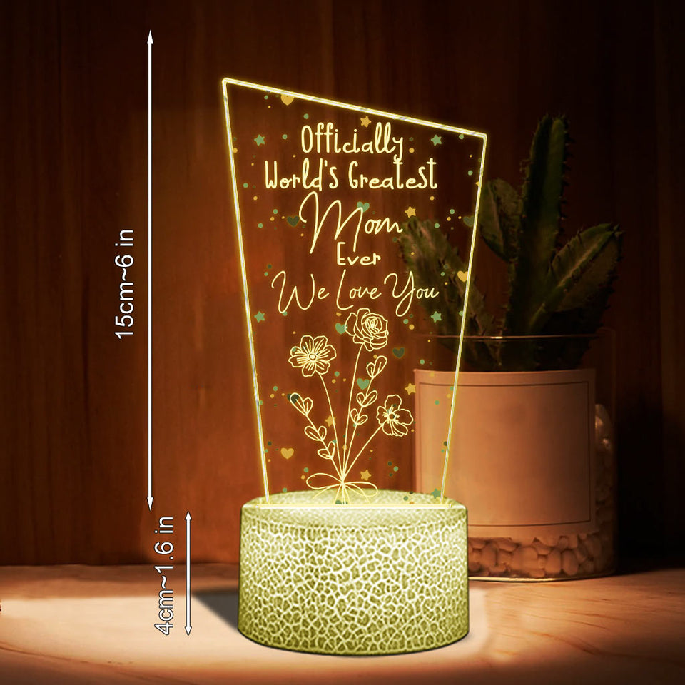 Officially World's Greatest Mom Ever - Gift for mom, grandpa, husband, wife, grandma, dad - Personalized Shaped Plaque Light Base