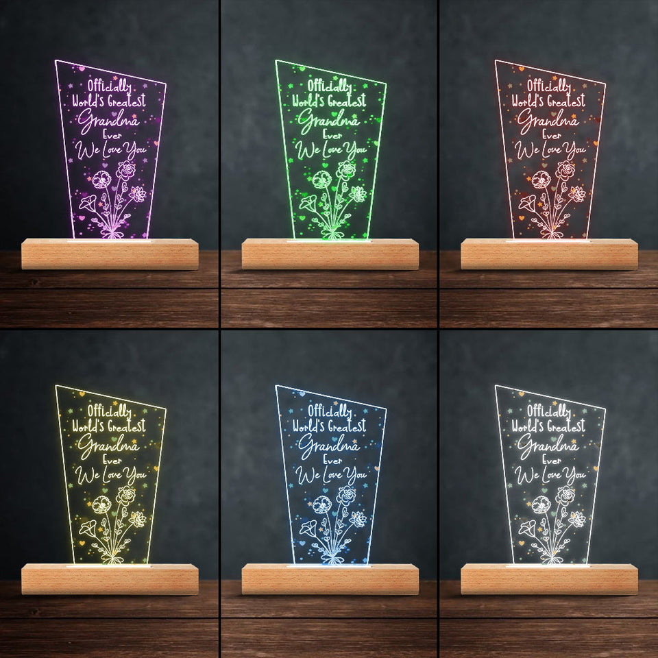 Officially World's Greatest Mom Ever - Gift for mom, grandpa, husband, wife, grandma, dad - Personalized Shaped Plaque Light Base