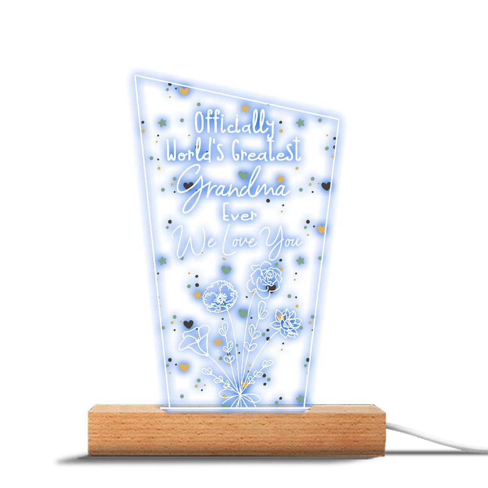 Officially World's Greatest Mom Ever - Gift for mom, grandpa, husband, wife, grandma, dad - Personalized Shaped Plaque Light Base