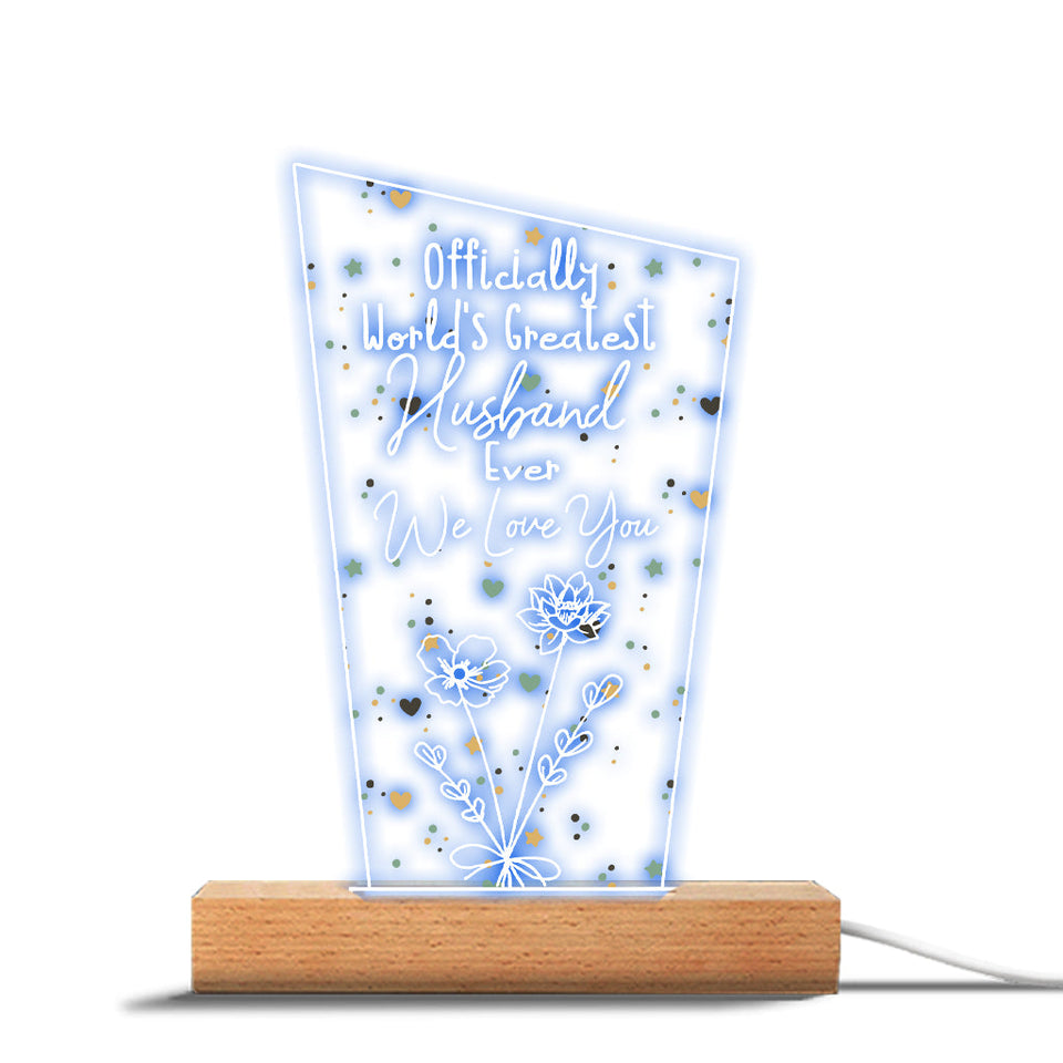 Officially World's Greatest Mom Ever - Gift for mom, grandpa, husband, wife, grandma, dad - Personalized Shaped Plaque Light Base