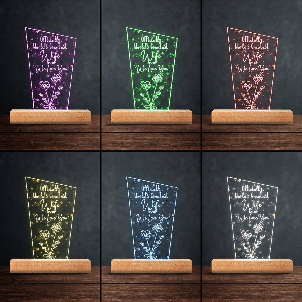 Officially World's Greatest Mom Ever - Gift for mom, grandpa, husband, wife, grandma, dad - Personalized Shaped Plaque Light Base