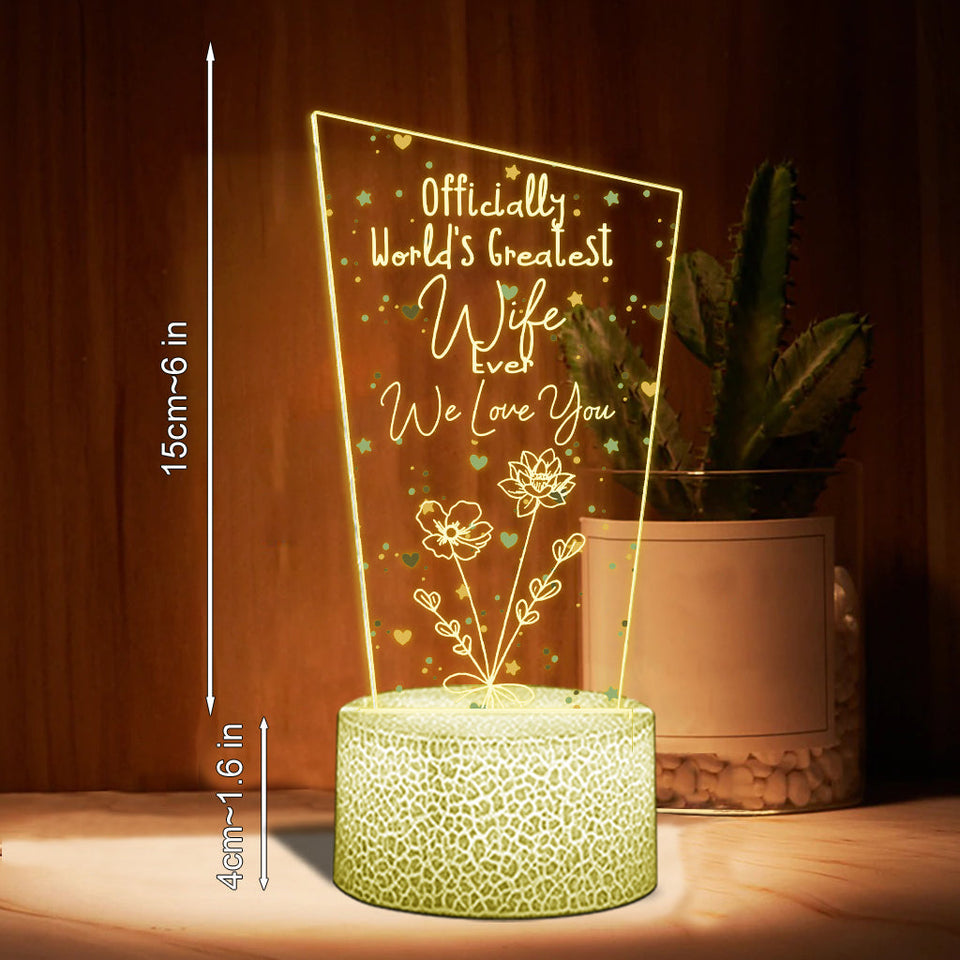 Officially World's Greatest Mom Ever - Gift for mom, grandpa, husband, wife, grandma, dad - Personalized Shaped Plaque Light Base