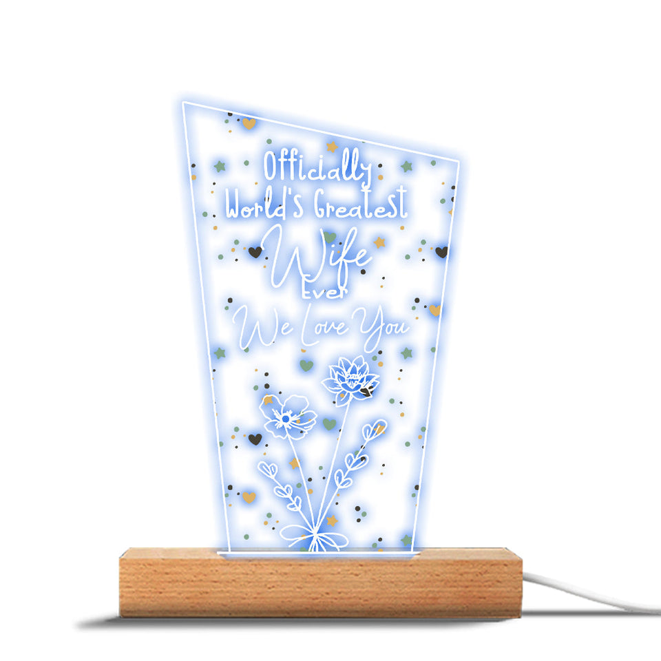 Officially World's Greatest Mom Ever - Gift for mom, grandpa, husband, wife, grandma, dad - Personalized Shaped Plaque Light Base