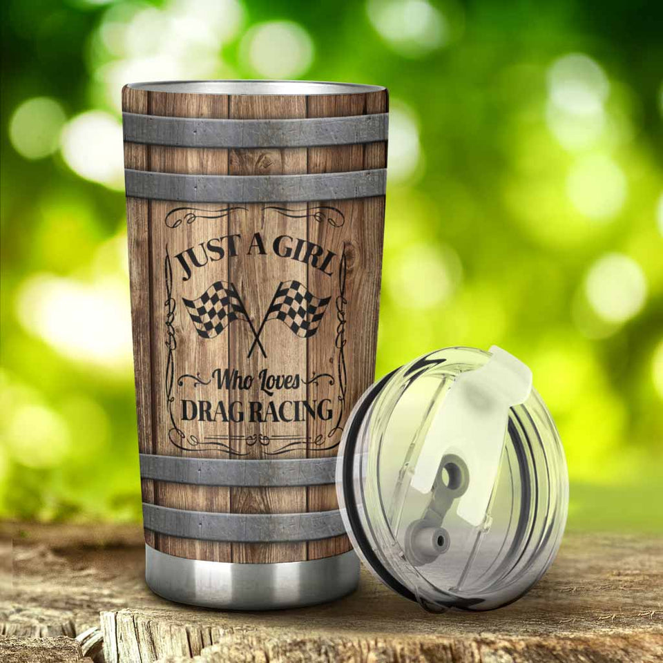 Love Racing Faux Wood Print Tumbler