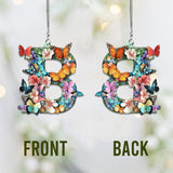Flowers And Butterflies Letter - Personalized Butterfly Car Ornament