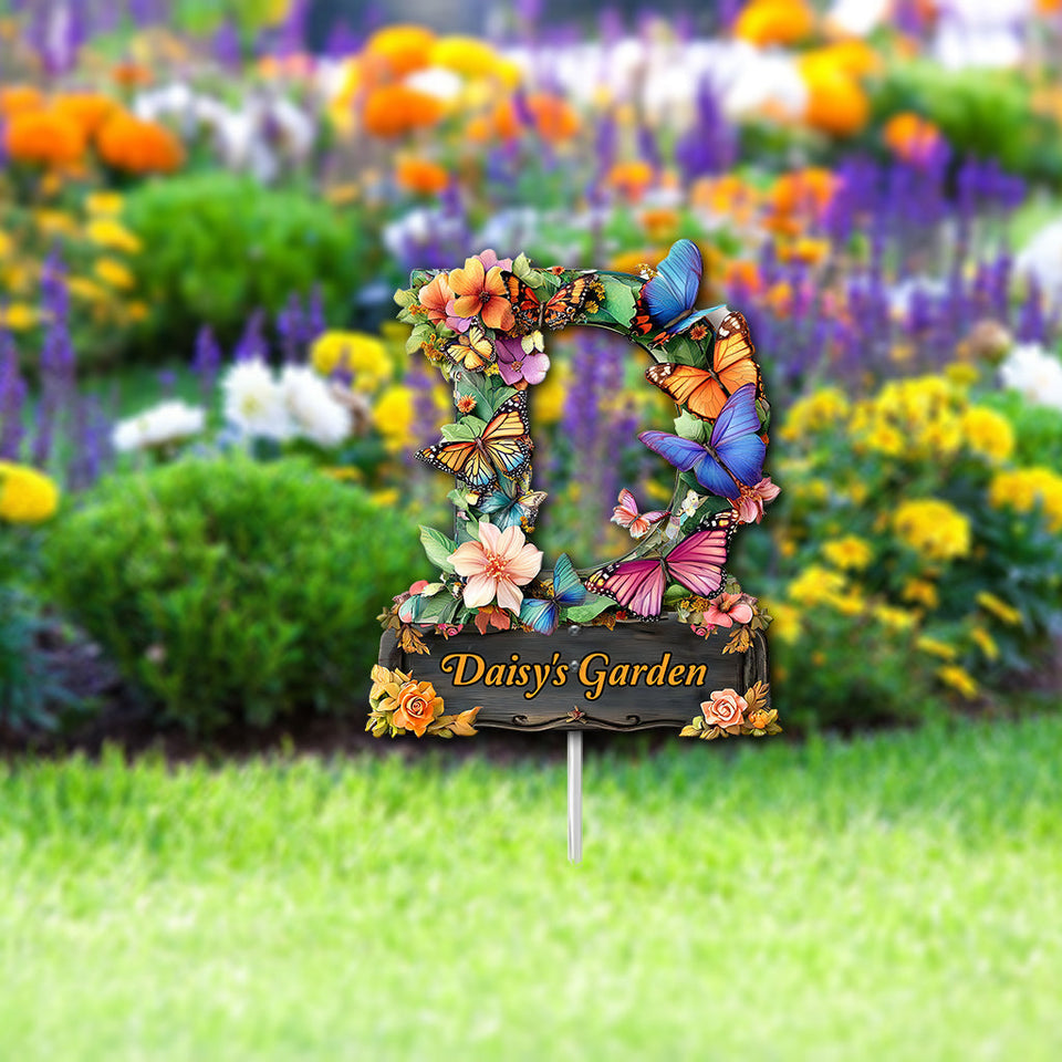 Flowers And Butterflies Letter - Personalized Gardening Metal Garden Art