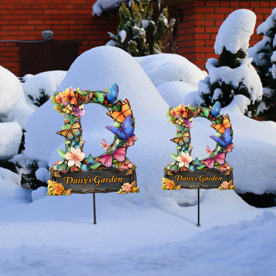 Flowers And Butterflies Letter - Personalized Gardening Metal Garden Art