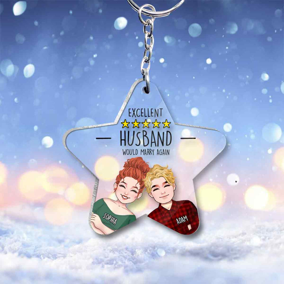 Excellent Husband Wife Five Stars - Personalized Husband And Wife Transparent Keychain