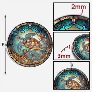 Stained Glass Turtle - Personalized Turtle Keychain (Printed On Both Sides)