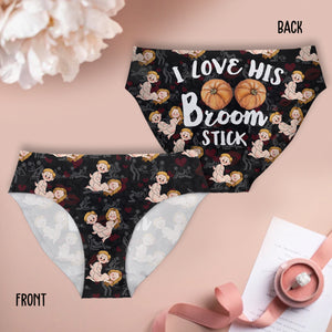 I Love His Broomstick I Love Her Pumpkins - Personalized Couple Women Briefs & Men Boxer Briefs