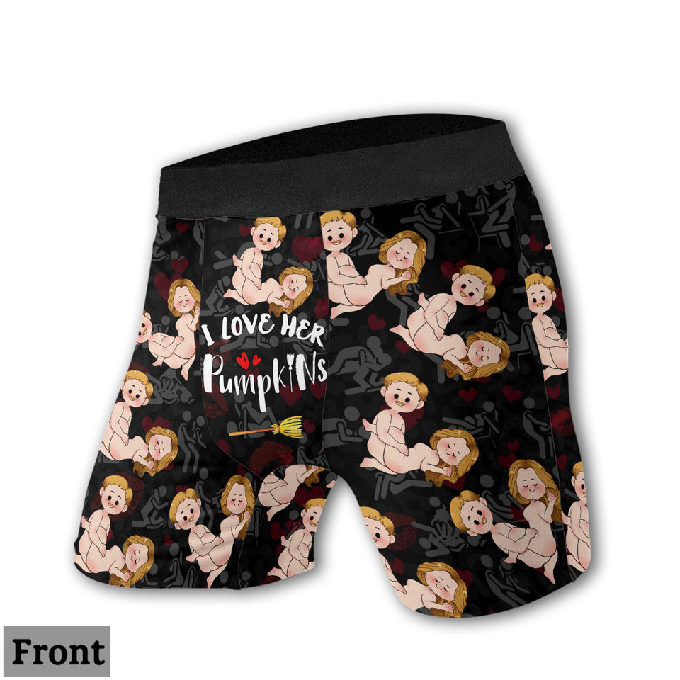 I Love His Broomstick I Love Her Pumpkins - Personalized Couple Women Briefs & Men Boxer Briefs