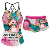 Tropical Vibes Pink Flamingo - Personalized Flamingo Cross Tank Top and Women Shorts