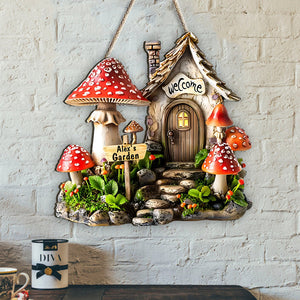 Mushroom Garden - Personalized Gardening Custom Shaped Wood Sign
