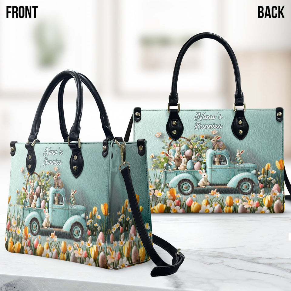 Mama/ Nana's ... Bunnies - Personalized Grandma Leather Handbag