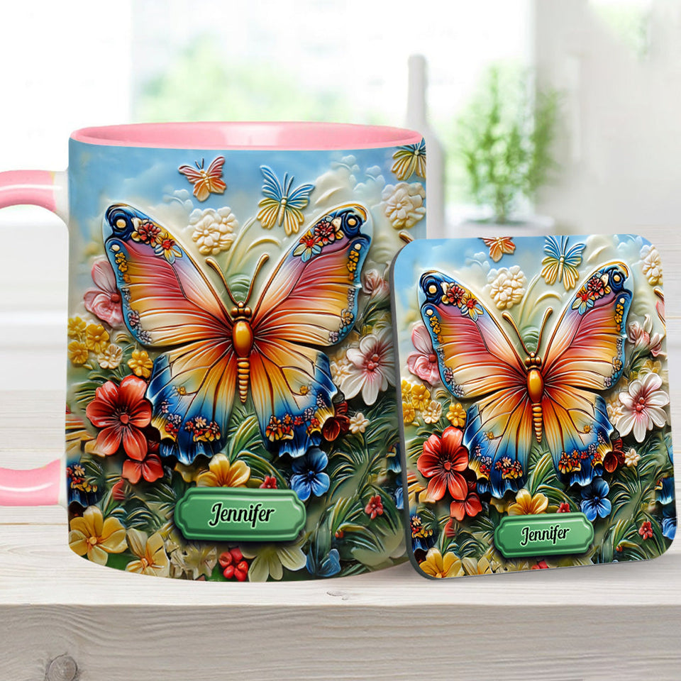 Beautiful Butterfly Bee Dragonfly Hummingbird - Personalized Butterfly Accent Mug
