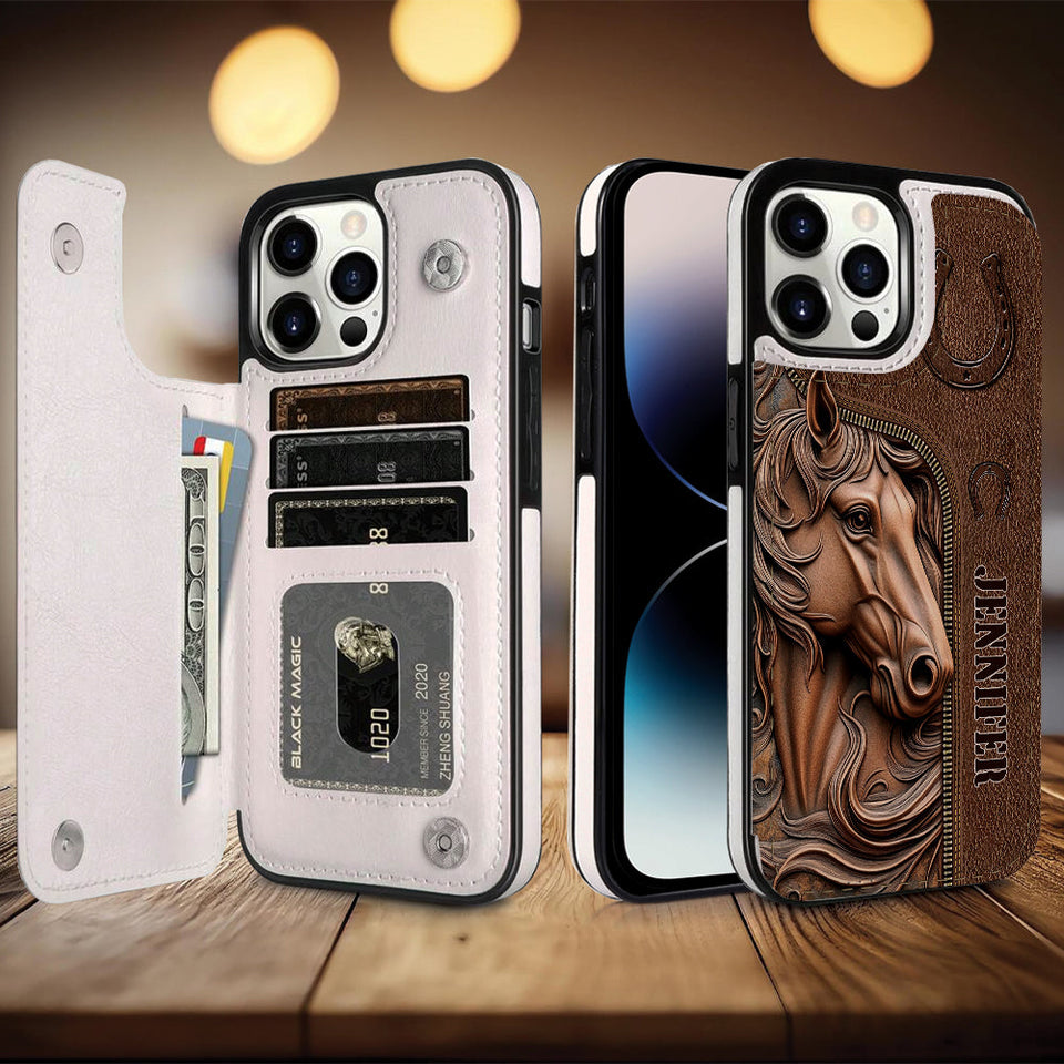 Easily Distracted By Horses - Personalized Horse Foldable Wallet Phone Case