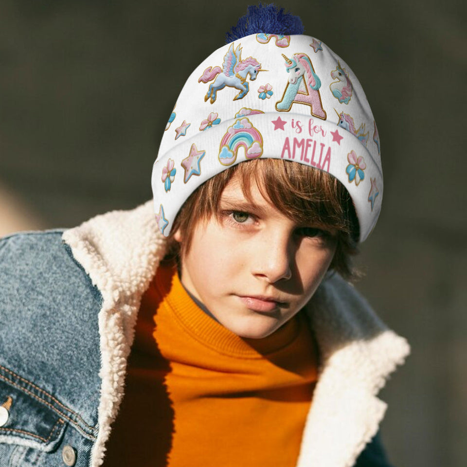 Beautiful Unicorn Alphabet - Personalized Kid Beanie Hat