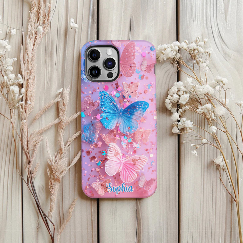 Sparkle Butterflies - Personalized Butterfly Full Print Phone Case