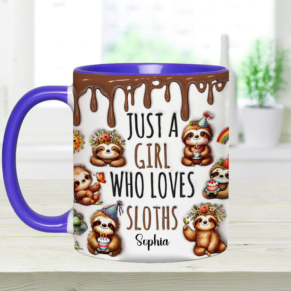 Just A Girl Who Loves Sloths - Personalized Sloth Accent Mug