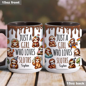 Just A Girl Who Loves Sloths - Personalized Sloth Accent Mug