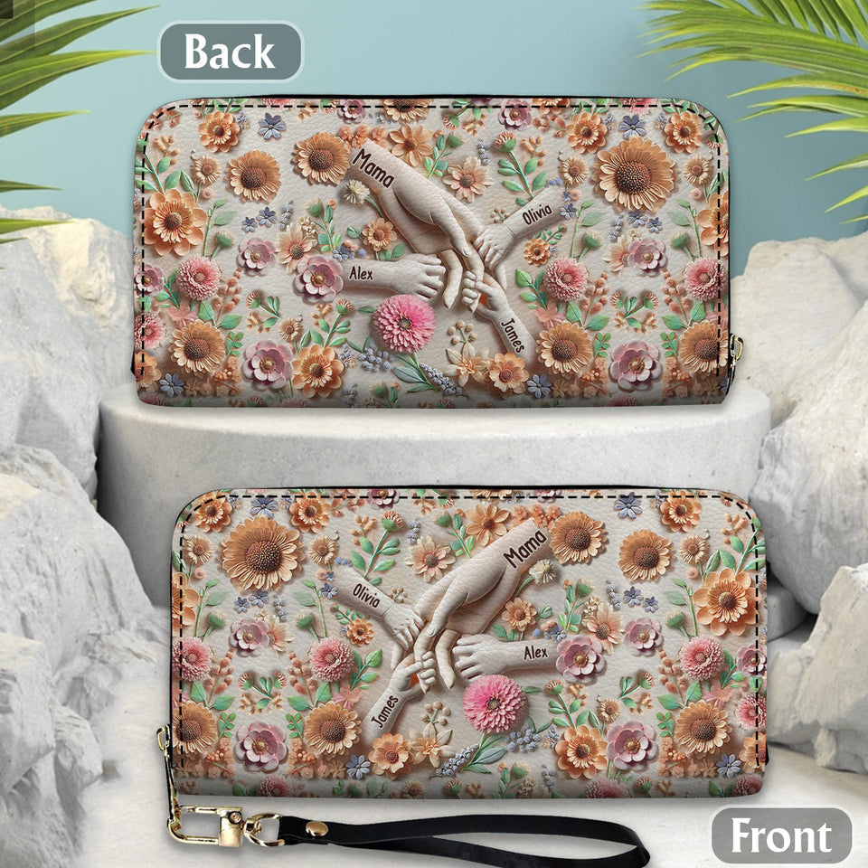 Hold Our Hands - Personalized Mother Leather Long Wallet