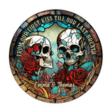 From Our First Kiss - Skull gift for girlfriend, husband, boyfriend, wife - Personalized Round Wood Sign
