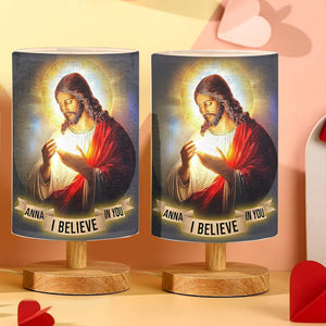I Believe In You - Personalized Christian Tableside Lamp With Wood Base