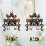 Skull Couple With Red Roses - Personalized Couple Car Ornament