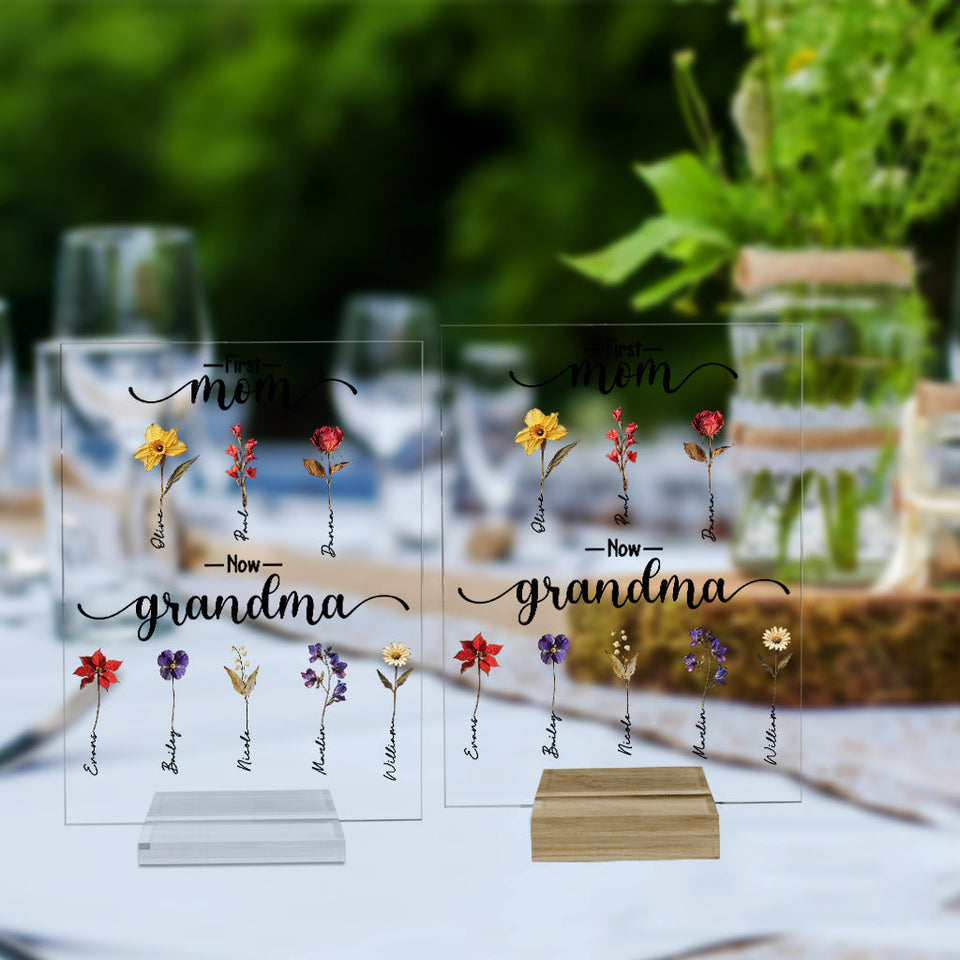 First Mother Now Grandma, Birth Flower Personalize - Personalized Grandma Transparent Acrylic Plaque