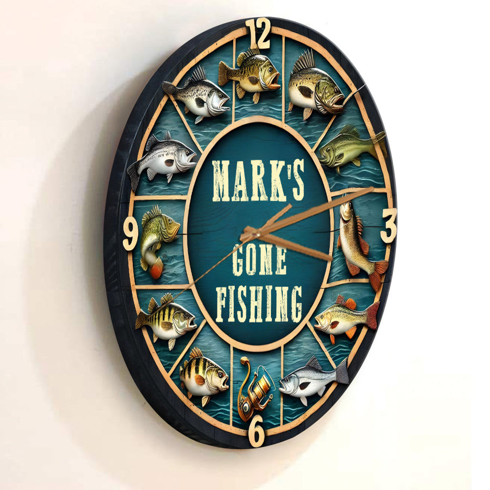 Gone Fishing Time - Personalized Fishing Wall Clock