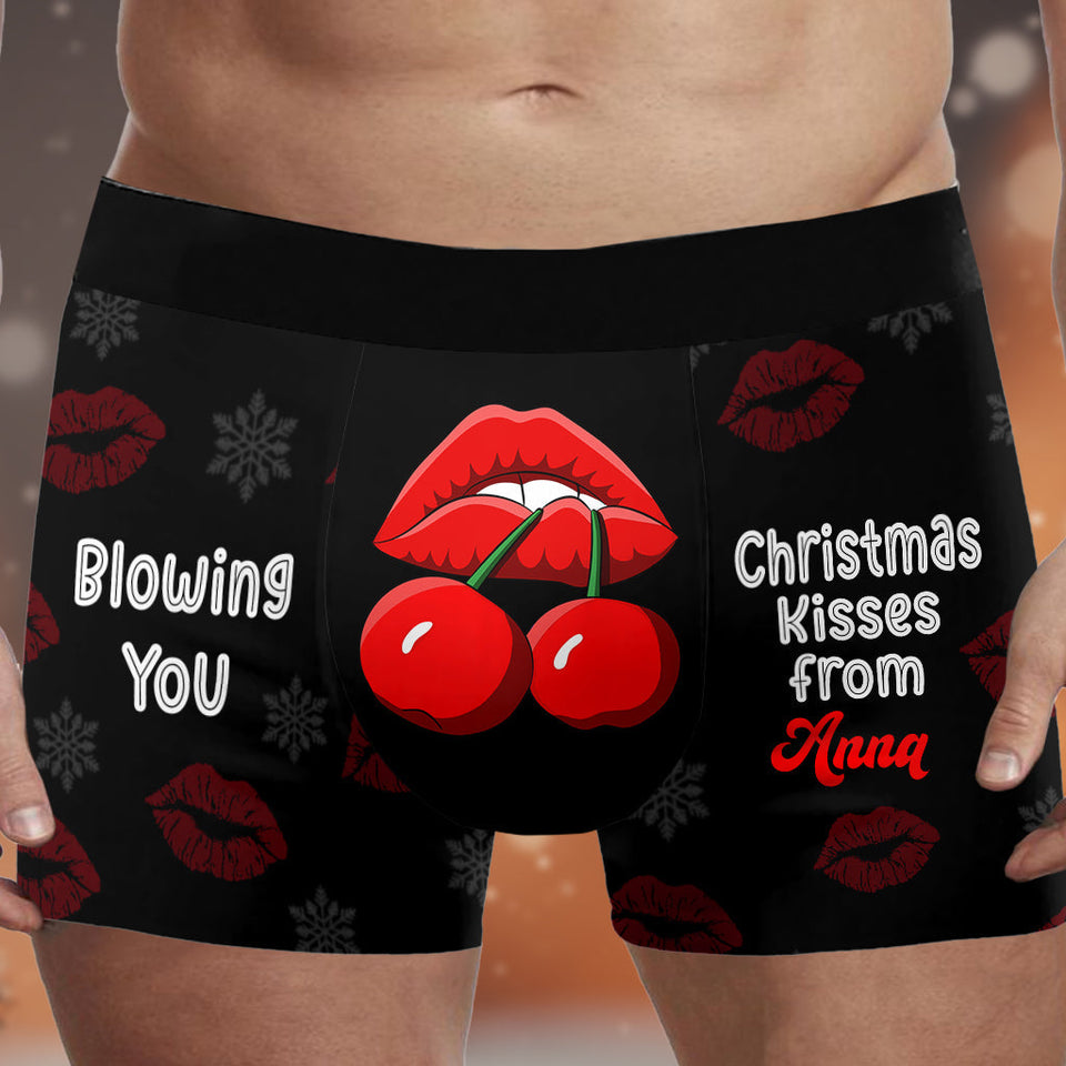 Blowing You Christmas Kisses - Personalized Couple Men’s Boxer Briefs