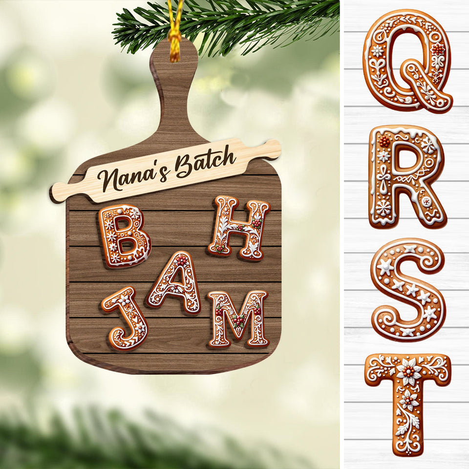 Gingerbread Alphabet Letter - Personalized Family 2 Layered Wooden Ornament