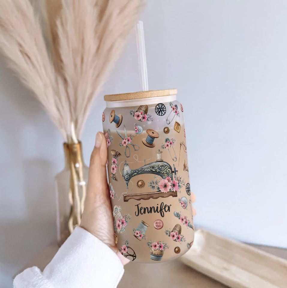 Love Sewing - Personalized Sewing Can Glass