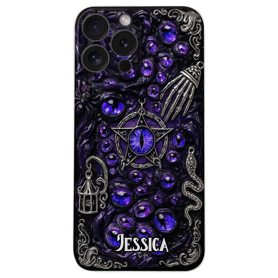 Gothic Pentacle Witchy Vibe - Personalized Witch Leather Phone Case
