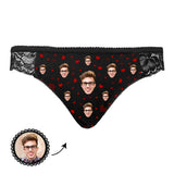 Custom Face Women Lace Sexy Panty - Personalized Couple Black Lace Panties